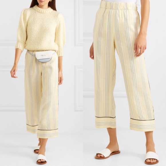 Ganni Pants - GANNI Bergamot Striped Silk Straight Leg Pants Cro